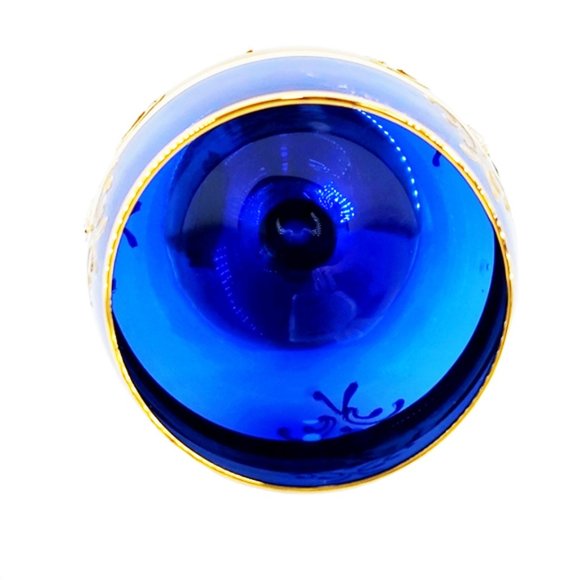 Murano Italy Cobalt Blue Goblet Gold Enamel Floral - Picture 5 of 8